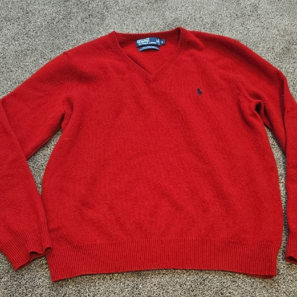 Vintage Polo by Ralph Lauren Men's 100%Lambs Wool Red V-Neck Sweater Sz L - Picture 1 of 7